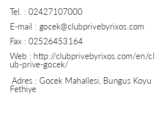 Club Prive By Rixos Gcek iletiim bilgileri